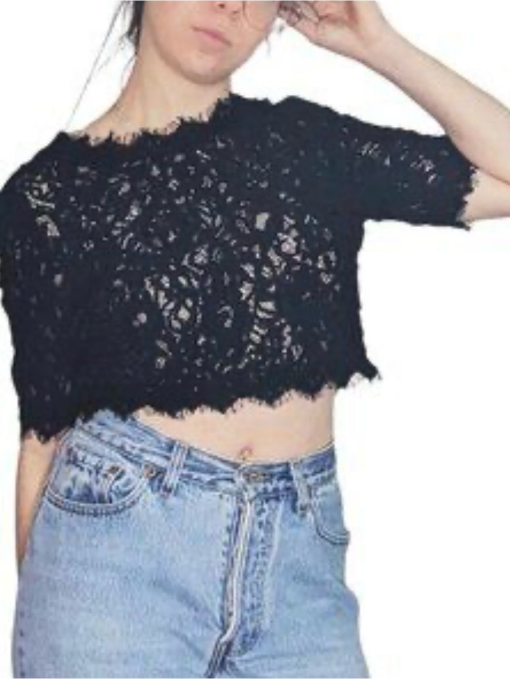 San Joy Black Lace Cropped Tee